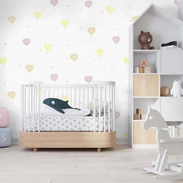 کاغذ دیواری کودک طرح بادکنک های قلبی کد 12011