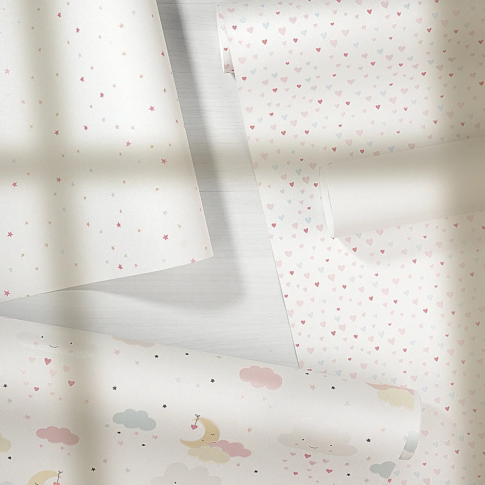 کاغذ دیواری کودک طرح ستاره باران | سفید کد 12027