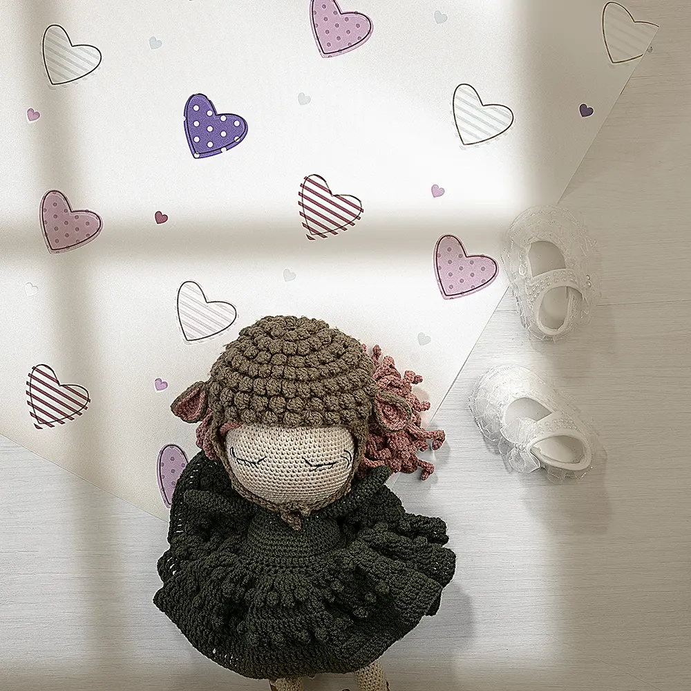 کاغذ دیواری کودک طرح قلب‌های رنگی کد 12098