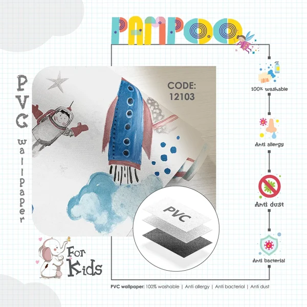 کاغذ دیواری کودک طرح کهکشان و فضانورد | چند رنگ کد 12103
