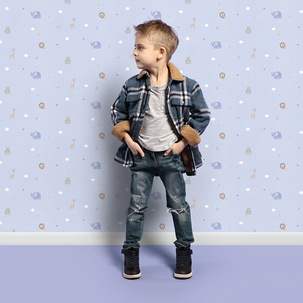 کاغذ دیواری کودک طرح دنیای حیوانات | آبی کد 12071